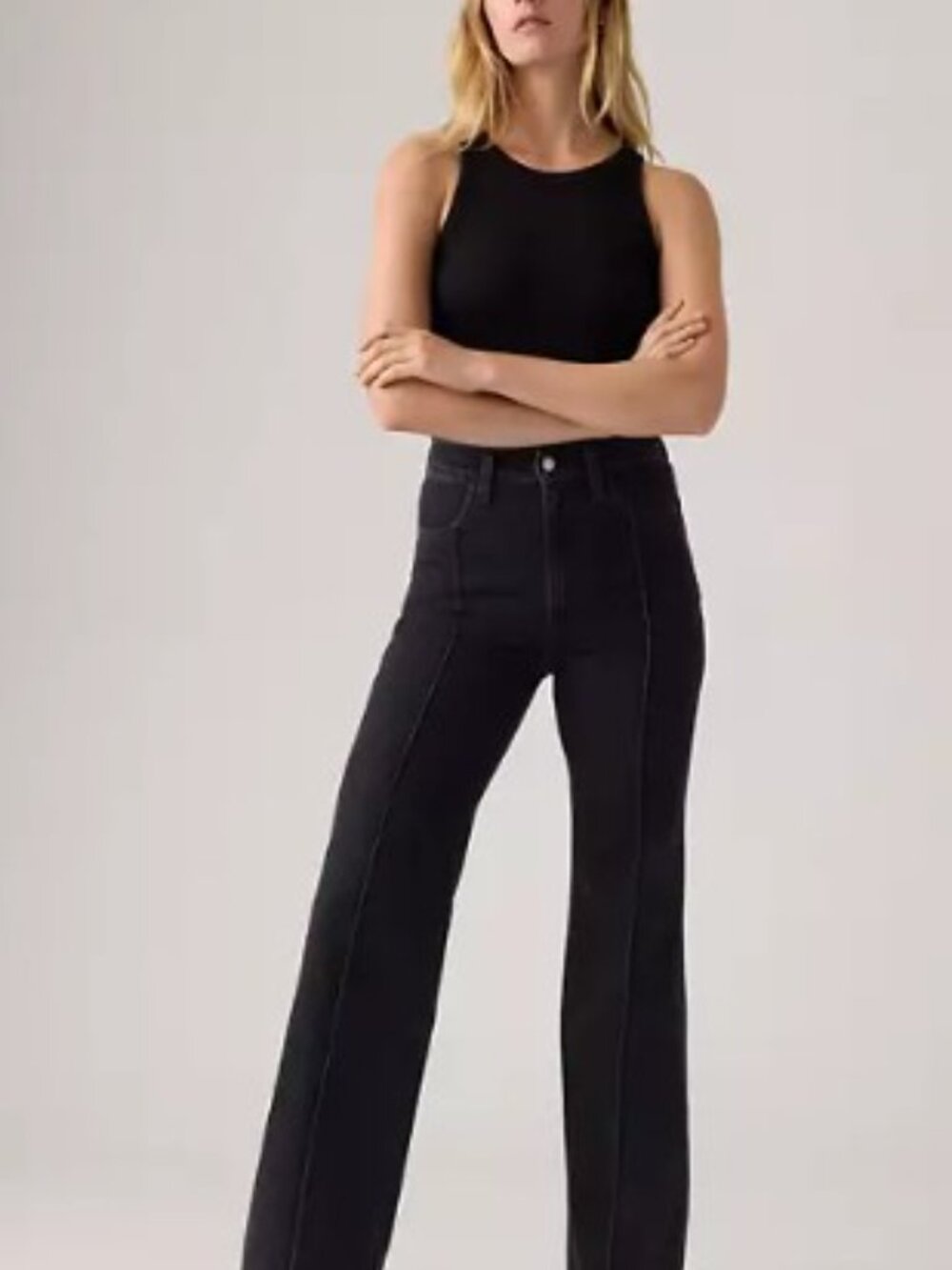 High-Waist Black Ribcage Bell Women's Jeans - Sleek Flared Fit